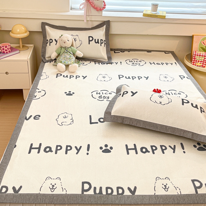 91家纺网 家纺一手货源 找家纺 迪乐妮 2025新款印花真冰藤冰凉席 快乐小狗