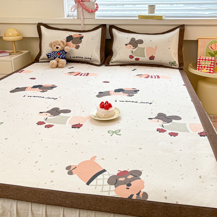 91家纺网 家纺一手货源 找家纺 迪乐妮 2025新款印花真冰藤冰凉席 腊肠狗