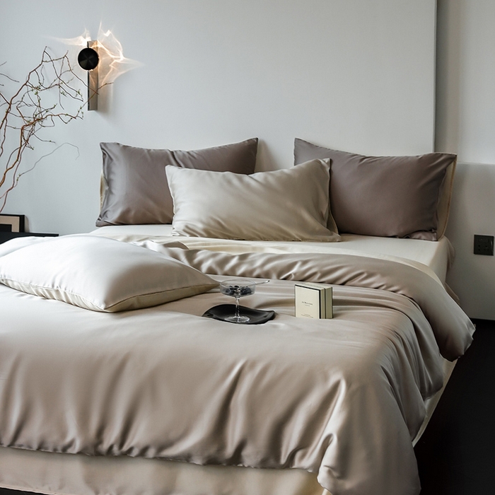 91家纺网 家纺一手货源 找家纺 简纯主义 2025新款60s兰精天丝纯色四件套 浅咖