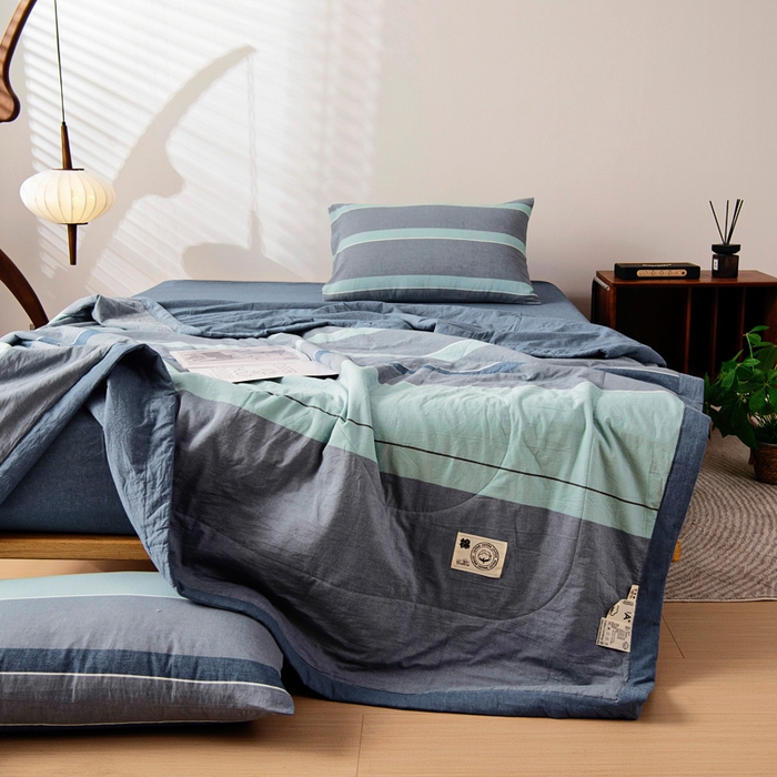 91家纺网 家纺一手货源 找家纺 鑫棉坊 2025新款全棉色织水洗棉A类棉花夏被可机洗空调被四件套床单枕套 曼达拉