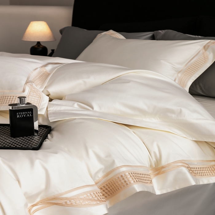 91家纺网 家纺一手货源 找家纺 馨蕊家居 2025春夏新品100s高奢典藏简约全棉系列 棉凯伦-月光白