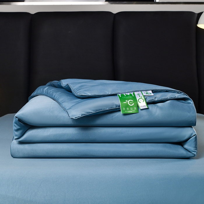 91家纺网 家纺一手货源 找家纺 优尚家纺 2025新款水洗天丝刺绣夏被夏被四件套 冰岛蓝