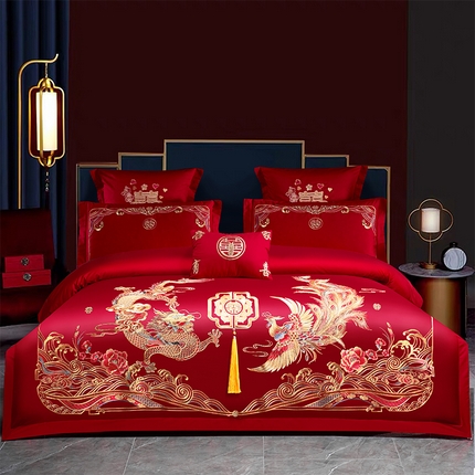 91家纺网 家纺一手货源 找家纺 （总）富之雅婚庆 2025新款全棉新中式刺绣婚庆四件套多件套【控价销售最低不低于288元】