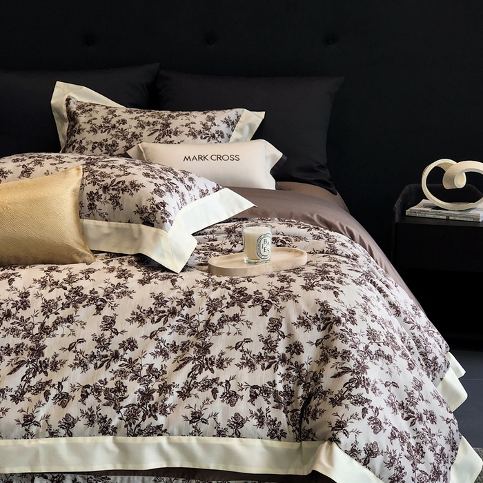 91家纺网 家纺一手货源 找家纺 佳汐蓝2025新款典雅诗意花卉全棉印花四件套券后不低于438/458元 柏林庄园-奢红棕