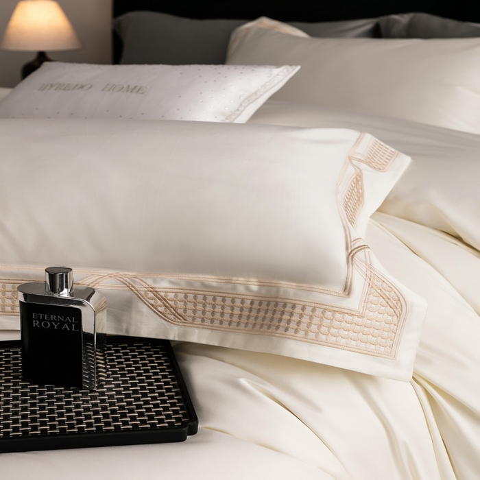 91家纺网 家纺一手货源 找家纺 馨蕊家居 2025春夏新品100s高奢典藏简约全棉系列 棉凯伦-月光白