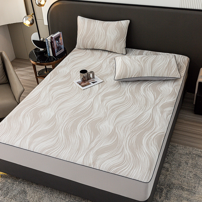 91家纺网 家纺一手货源 找家纺 锦罗绣 2025春夏新款PE中分子凉感提花软凉席席子 极简主义-香槟 床笠款