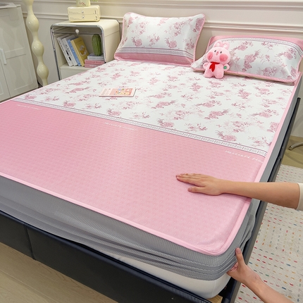摩妮卡 2025新款小清新碳光冰丝软席床笠款单床笠三件套 花绮梦-粉