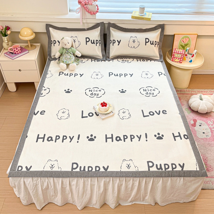 91家纺网 家纺一手货源 找家纺 迪乐妮 2025新款印花真冰藤冰凉席 快乐小狗