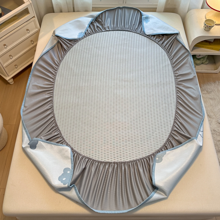 91家纺网 家纺一手货源 找家纺 迪乐妮 2025新款真冰藤印花床笠款凉席 蓝天白云