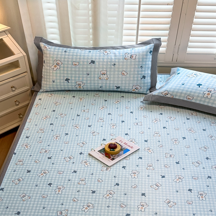 91家纺网 家纺一手货源 找家纺 迪乐妮 2025新款真冰藤印花床笠款凉席 baby熊