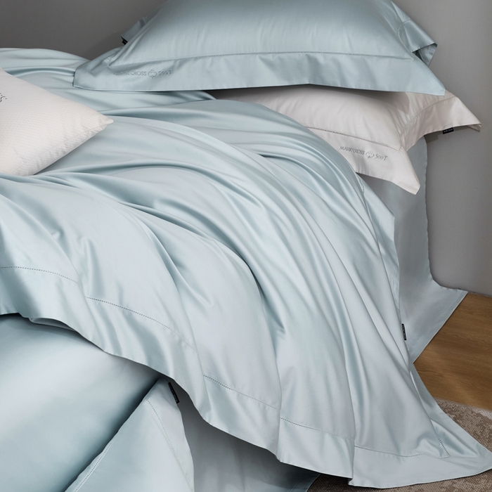 91家纺网 家纺一手货源 找家纺 佳汐蓝 2025新款奢简高支棉柔雾奢缎长绒棉四件套券后不低于628/648元 晴空蓝