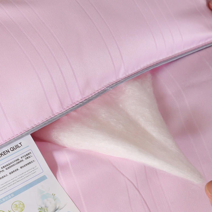 91家纺网 家纺一手货源 找家纺 2025新款全棉缎条贡缎提花被子被芯夏凉被春秋被冬被二合一子母被 粉色