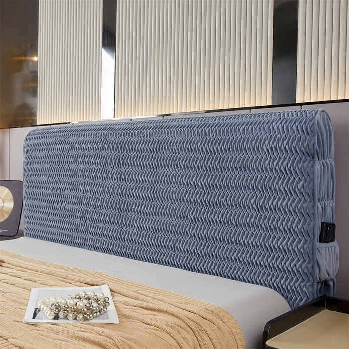 91家纺网 家纺一手货源 找家纺 情恒家纺 2025新款德芙绒工艺款全包床头罩 丹宁蓝