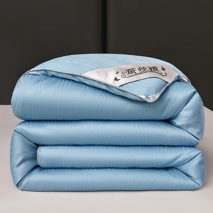 91家纺网 家纺一手货源 找家纺 金同成家纺 2025新款缎条蚕丝被春秋被子母被冬被子被芯 远山蓝