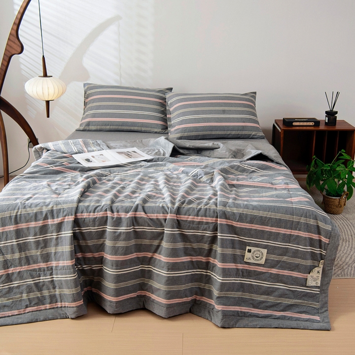 91家纺网 家纺一手货源 找家纺 鑫棉坊 2025新款全棉色织水洗棉A类棉花夏被可机洗空调被四件套床单枕套 贝拉