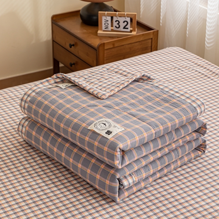 91家纺网 家纺一手货源 找家纺 鑫棉坊 2025新款全棉色织水洗棉A类棉花夏被可机洗空调被四件套床单枕套 静雅方格