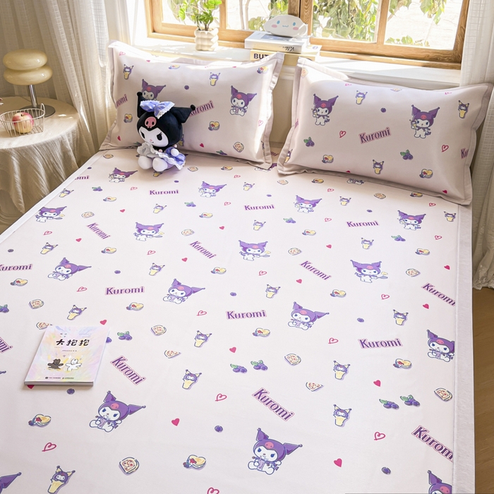 91家纺网 家纺一手货源 找家纺 博雅 2025新款三丽欧A类小版数码印花1200D冰丝凉席凉席席子 多彩库洛米