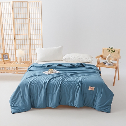 91家纺网 家纺一手货源 找家纺 熙宴家纺 2025新款纯色水洗棉新疆棉花夏被 冰蓝