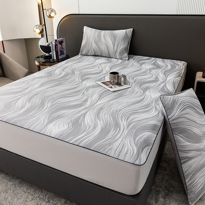 91家纺网 家纺一手货源 找家纺 锦罗绣 2025春夏新款PE中分子凉感提花软凉席席子 极简主义-灰 床笠款