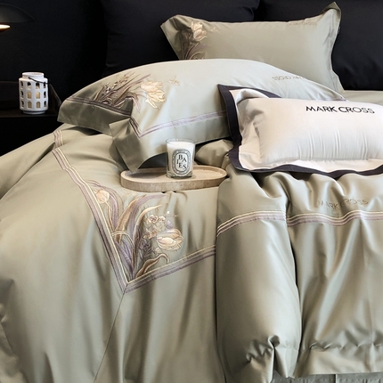 佳汐蓝2025新款清雅自然刺绣黄金棉系列四件套价格表券后不低于498/518元 椿野初见-绿萝纱