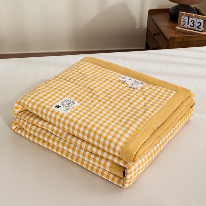 91家纺网 家纺一手货源 找家纺 鑫棉坊 2025新款全棉色织水洗棉A类棉花夏被可机洗空调被四件套床单枕套 暖黄格韵