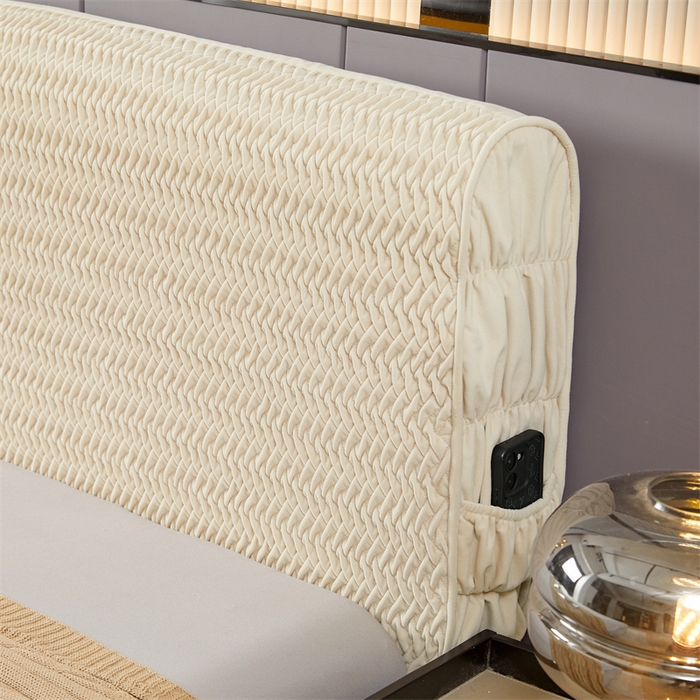 91家纺网 家纺一手货源 找家纺 情恒家纺 2025新款德芙绒工艺款全包床头罩 奶油白