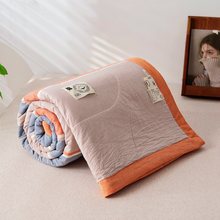 91家纺网 家纺一手货源 找家纺 鑫棉坊 2025新款全棉色织水洗棉A类棉花夏被可机洗空调被四件套床单枕套 妮可