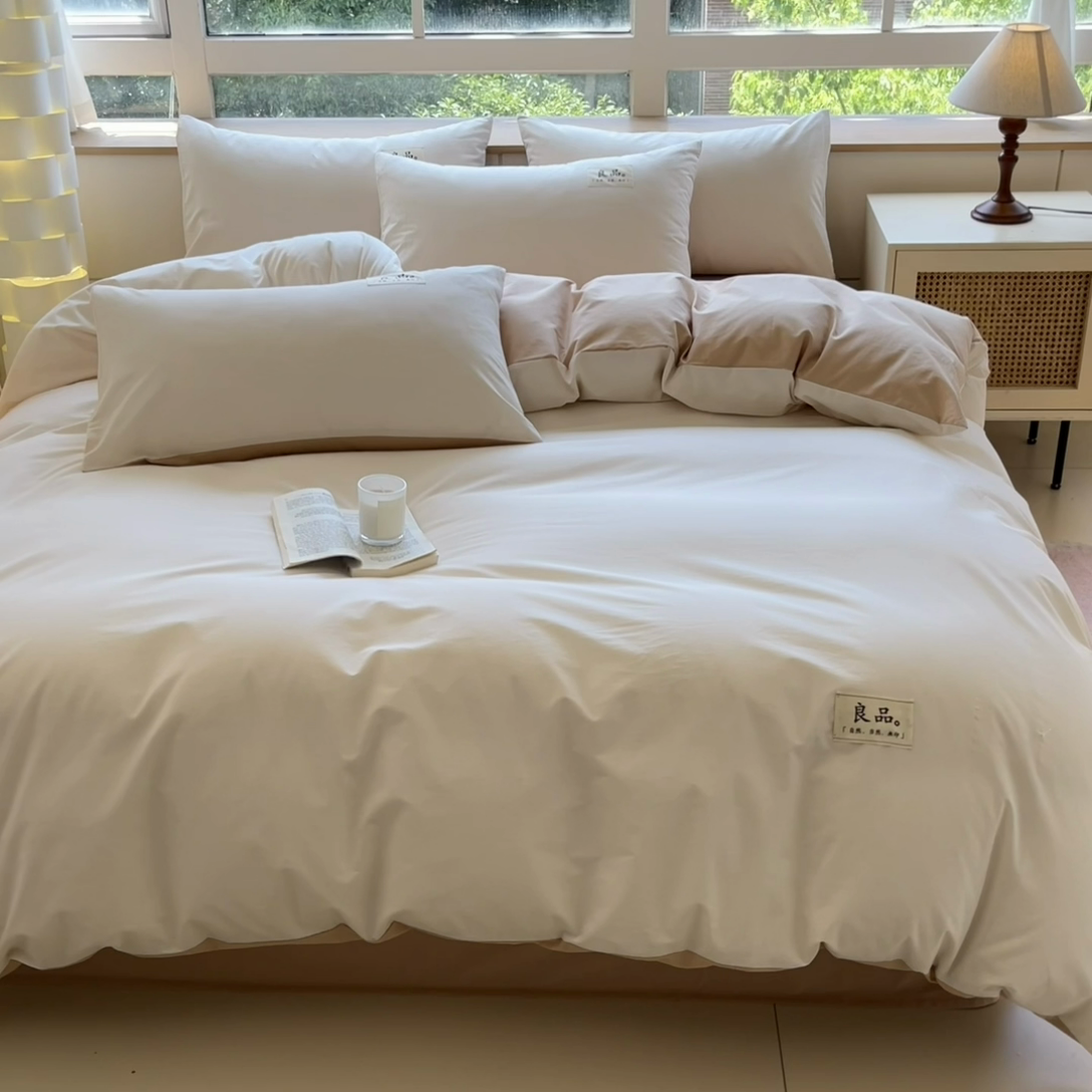 91家纺网 家纺一手货源 找家纺 （总）禧澜庭 2025新款纯棉全棉水洗棉斜纹无印风贴标四件套三件套