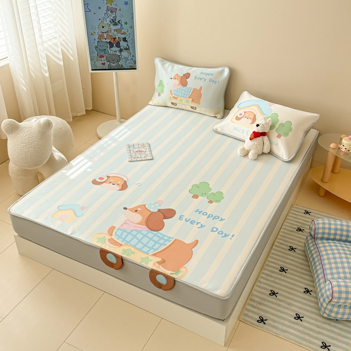 91家纺网 家纺一手货源 找家纺 慕尚家纺 2025新款凉感卡通工艺席床笠-小腊肠