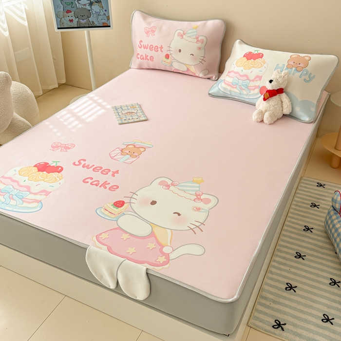 91家纺网 家纺一手货源 找家纺 慕尚家纺 2025新款凉感卡通工艺席床笠-Kitty猫