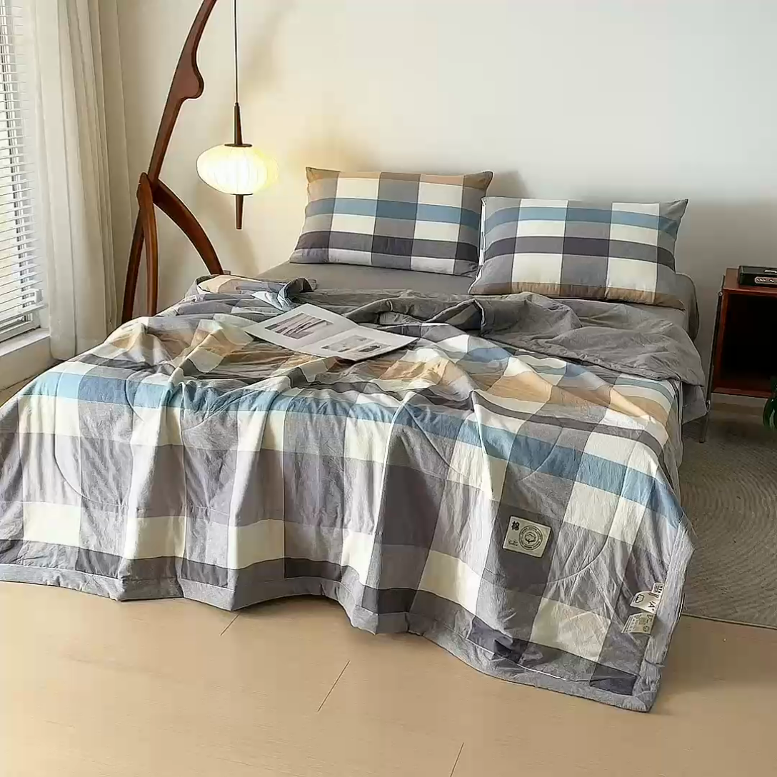 91家纺网 家纺一手货源 找家纺 鑫棉坊 2025新款全棉色织水洗棉A类棉花夏被可机洗空调被四件套床单枕套 布丁