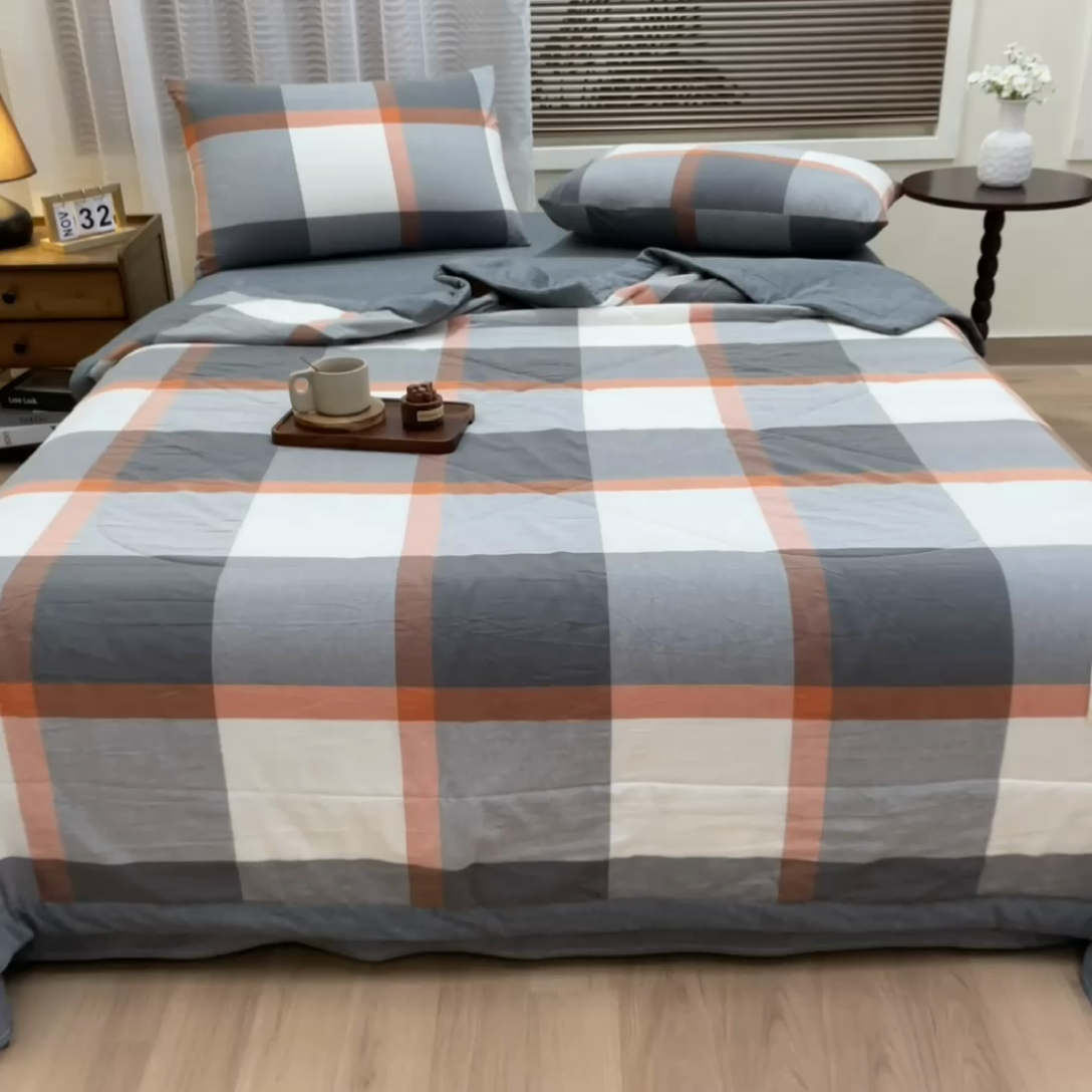 91家纺网 家纺一手货源 找家纺 鑫棉坊 2025新款全棉色织水洗棉A类棉花夏被可机洗空调被四件套床单枕套 柏林灰