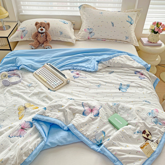 91家纺网 家纺一手货源 找家纺 富艺隆 2025新款水洗棉双层纱夏被 蝴蝶物语