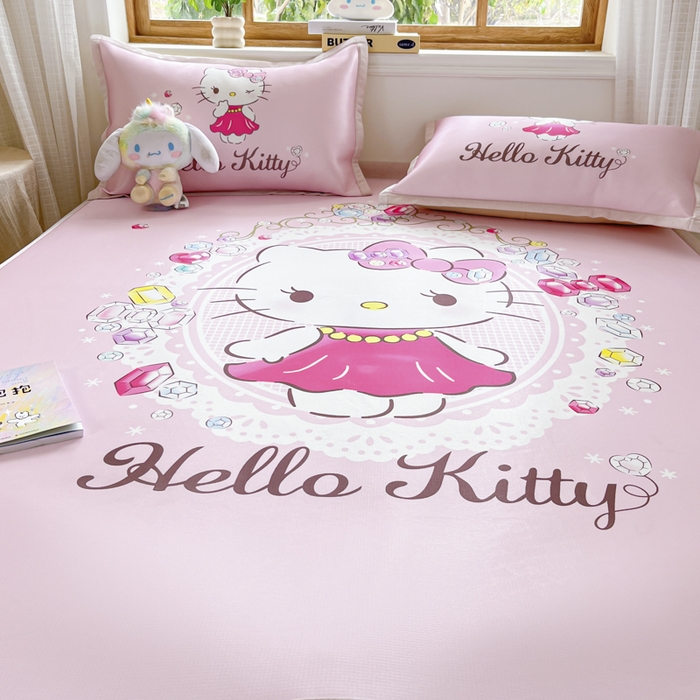 91家纺网 家纺一手货源 找家纺 博雅 2025新款三丽欧A类大版数码印花1200D冰丝凉席凉席席子 花花KT