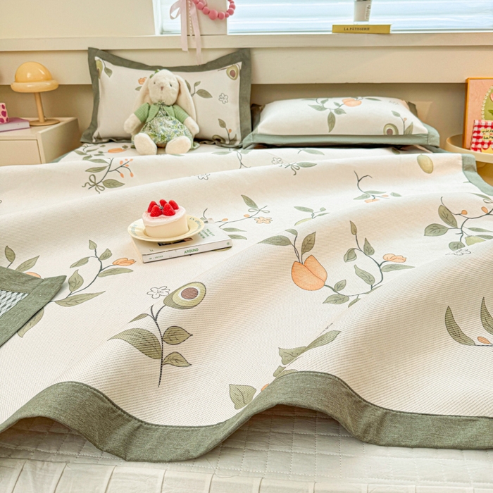 91家纺网 家纺一手货源 找家纺 迪乐妮 2025新款印花真冰藤冰凉席 牛油果