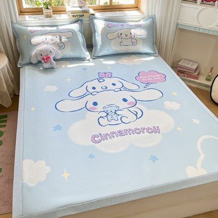 91家纺网 家纺一手货源 找家纺 博雅 2025新款三丽欧A类大版数码印花1200D冰丝凉席凉席席子 气球库洛米