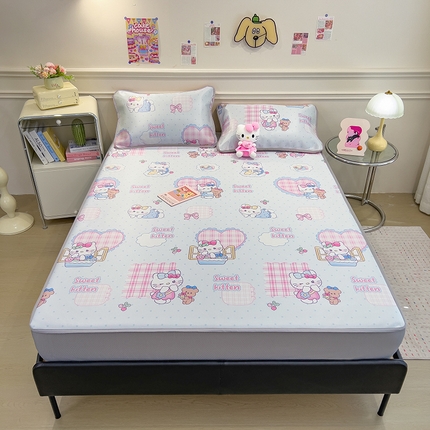 91家纺网 家纺一手货源 找家纺 （总）摩妮卡 2025新款小清新碳光冰丝软席床笠款单床笠三件套