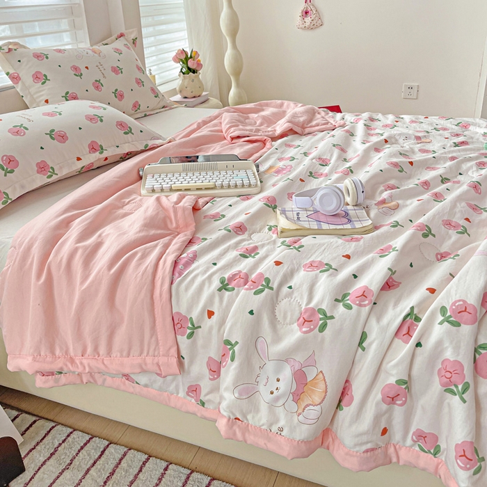 91家纺网 家纺一手货源 找家纺 富艺隆 2025新款水洗棉双层纱夏被 曼塔玫瑰