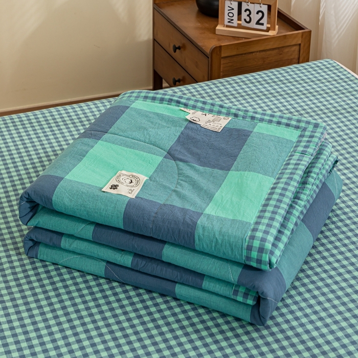 91家纺网 家纺一手货源 找家纺 鑫棉坊 2025新款全棉色织水洗棉A类棉花夏被可机洗空调被四件套床单枕套 淡雅