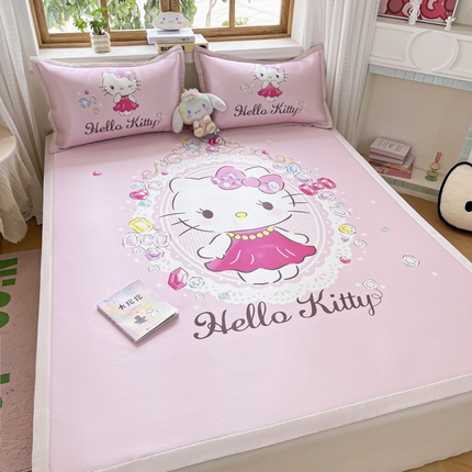 博雅 2025新款三丽欧A类大版数码印花1200D冰丝凉席凉席席子 花花KT