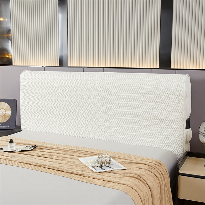 91家纺网 家纺一手货源 找家纺 情恒家纺 2025新款德芙绒工艺款全包床头罩 云朵白