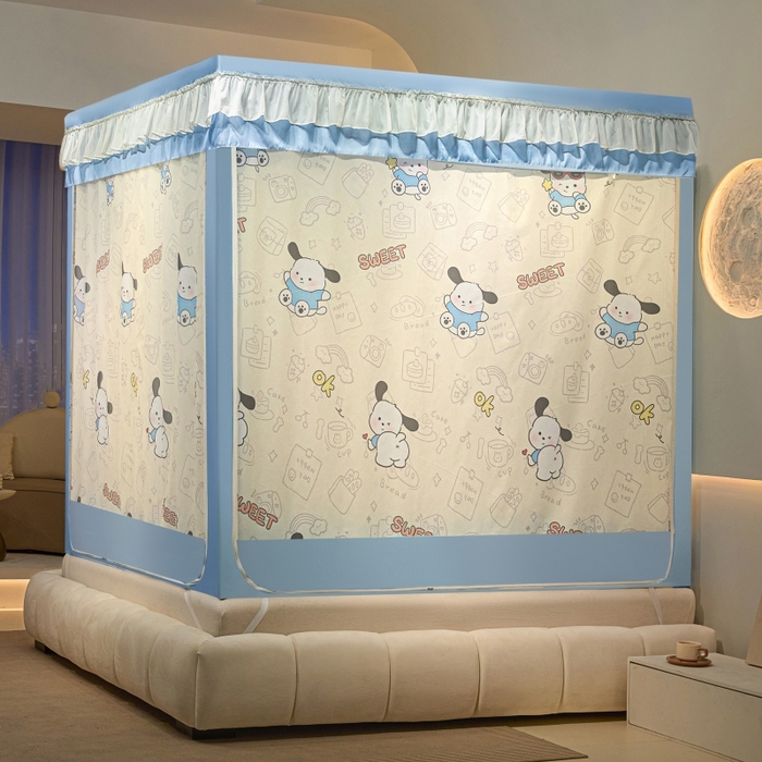 91家纺网 家纺一手货源 找家纺 冉美家纺  2025新款U型遮光方顶坐床蚊帐 帕帕狗-蓝