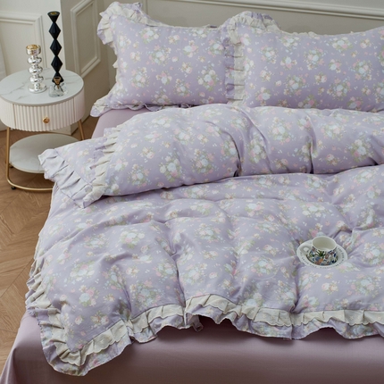 91家纺网 家纺一手货源 找家纺 （总）2025新款全棉纯棉A类双层纱双层蕾丝花边四件套