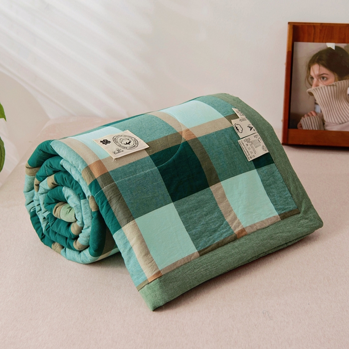 91家纺网 家纺一手货源 找家纺 鑫棉坊 2025新款全棉色织水洗棉A类棉花夏被可机洗空调被四件套床单枕套 澜海