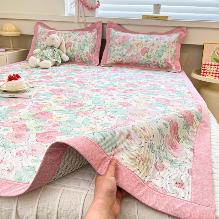 91家纺网 家纺一手货源 找家纺 迪乐妮 2025新款印花真冰藤冰凉席 繁花