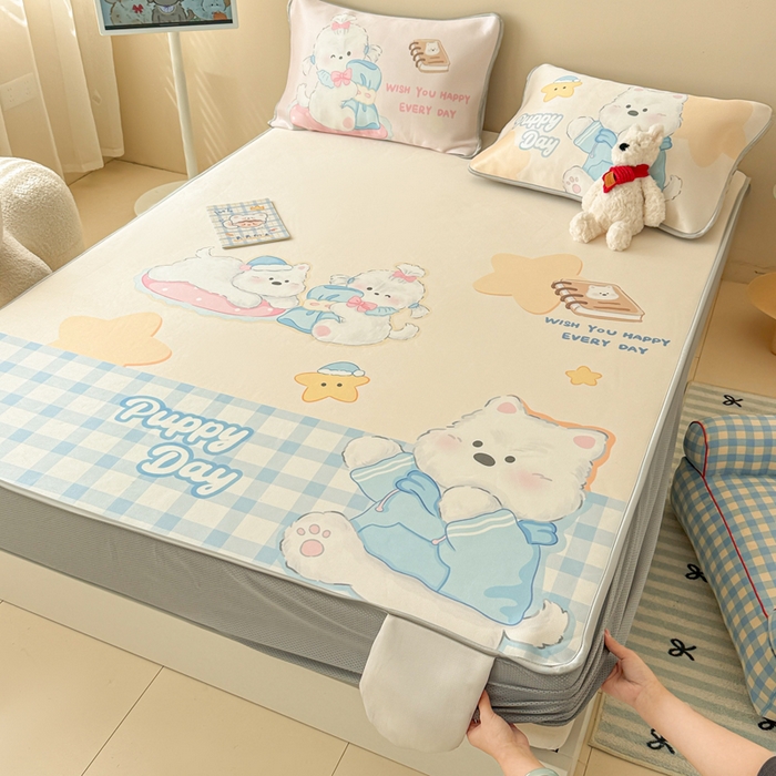 91家纺网 家纺一手货源 找家纺 慕尚家纺 2025新款凉感卡通工艺席床笠-圆满