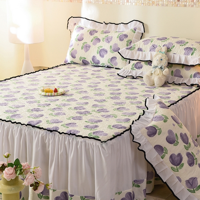 91家纺网 家纺一手货源 找家纺 金盛皇朝 2025新款加厚亲肤床裙夹棉单件三件套四件套南岛小镇