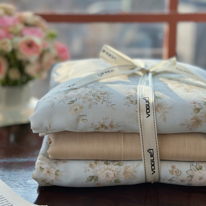 91家纺网 家纺一手货源 找家纺 麦伦家居 2025新款全棉有氧双层纱简约款系列四件套 兰贵人