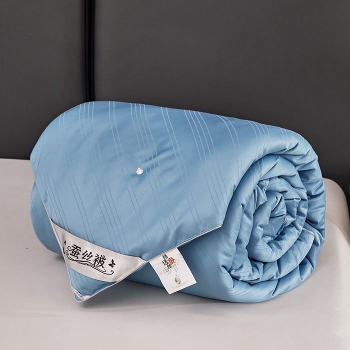 91家纺网 家纺一手货源 找家纺 金同成家纺 2025新款缎条蚕丝被春秋被子母被冬被子被芯 远山蓝