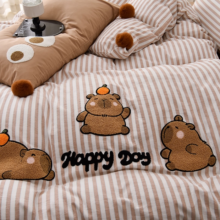 91家纺网 家纺一手货源 找家纺 （总）炫拼家纺 2025新款毛球卡通毛巾绣A类全棉40支水洗棉四件套